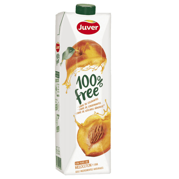 Juver - წვენი 100% ფრი, ატამი+ ყურძენი, უშაქრო, უგლუტენო 1.ლ