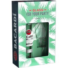 რომი Bacardi Carta Blanca - 0.7L (სასაჩუქრე, მოჰიტოს ჭიქით)