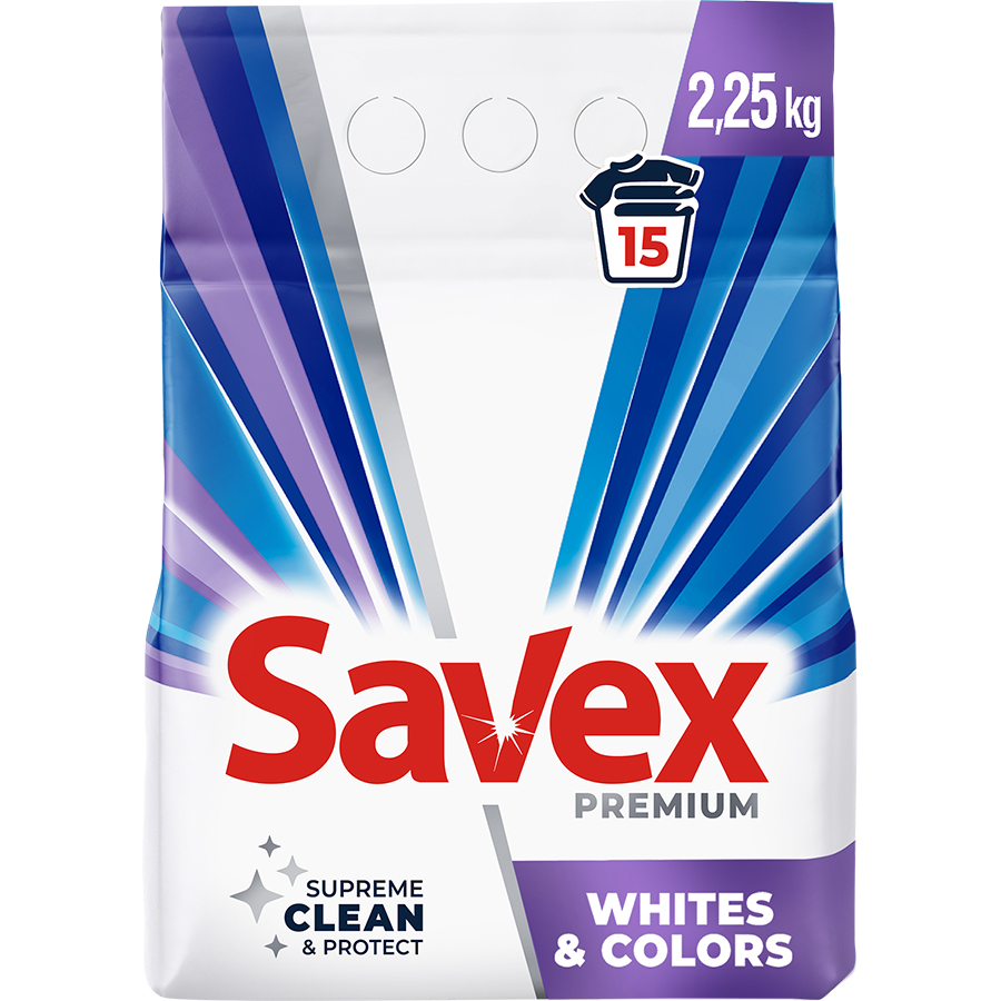 SAVEX PREMIUM სარეცხი ფხვნილი თეთრი და ფერადი ქსოვილისთვის 2.25 კგ (სავექსი)