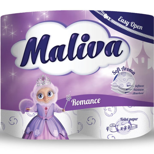Toilet. Maliva ქაღალდი 4 რულონი. 130 ფურცლები თითოეული, 17 მ, 3 ფენა. რომანტიკა I937 (ბულგარეთი)