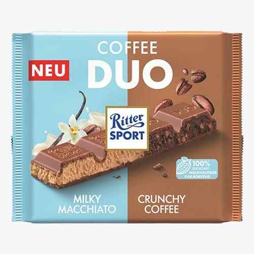 შოკოლადი/ რიტერ სპორტი/ DUO რძიანი მაკიატო და ხრაშუნა ყავა 12*218გ