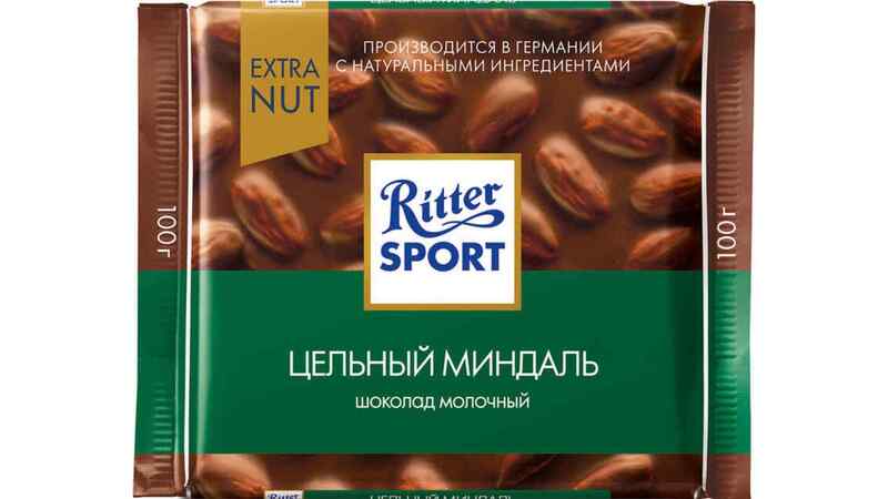Ritter sport- რძიანი შოკოლადი მთლიანი ნუშით 100 გ
