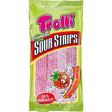 Trolli-ჟელიბონი მჟავე სტრიპსები მარწყვი 85გრ