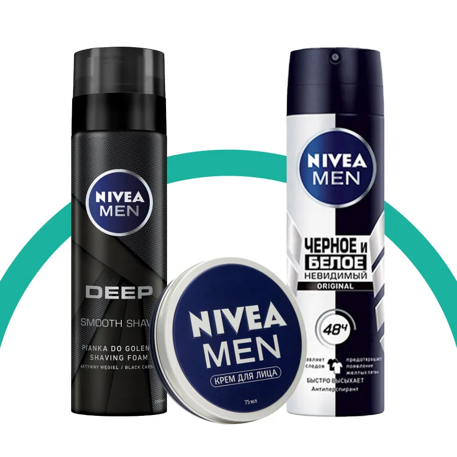 NIVEA მამაკაცის კომპლექტი საპარსი ქაფი, დამატენიანებელი კრემი, დეოდორანტი (ნივეა)