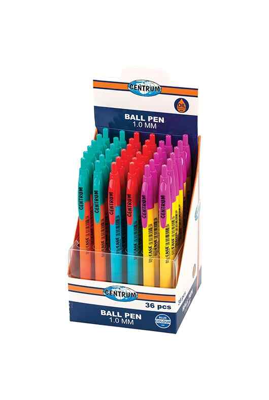 centrum- ღილაკიანი კალამი EASE oil based blue ink 1.00mm(assorted body ფერადიs) 36ც