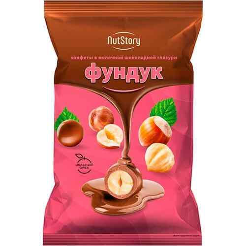 NutStory-კანფეტი NutStory თხილი რძიანი შოკოლადის გლაზურში 0.5კგ
