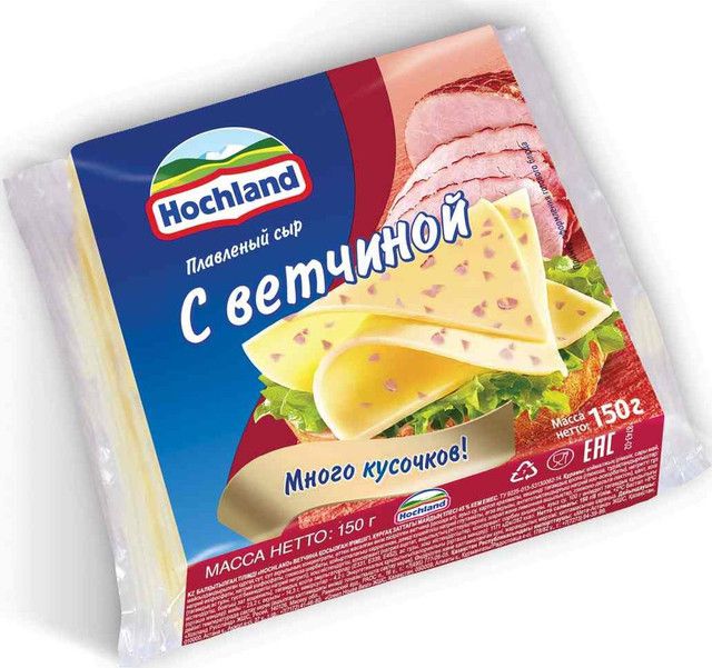 ჰოჰლანდი მდნარი ყველი ლორით ნაჭრებით 150 გრ/4607004890062 1ც