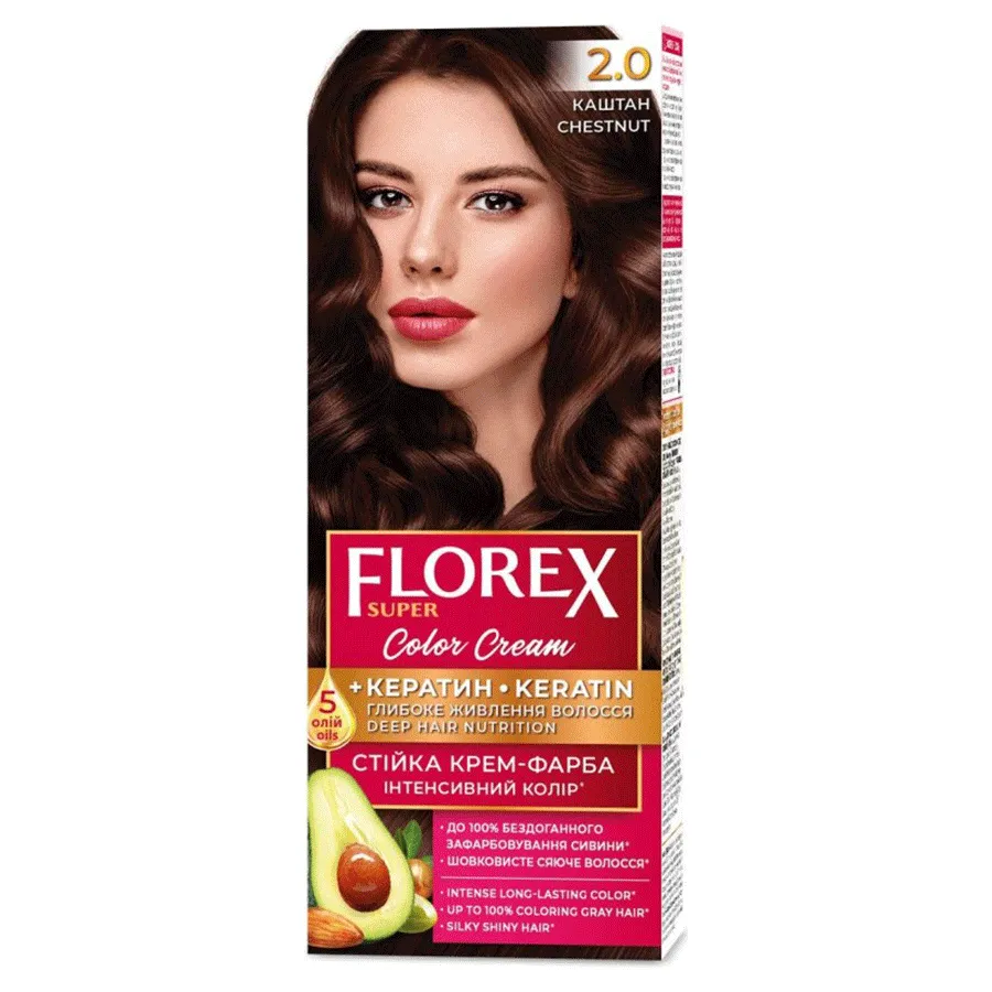 FLOREX თმის საღებავი კერატინი წაბლისფერი 2.0 (ფლორექსი)