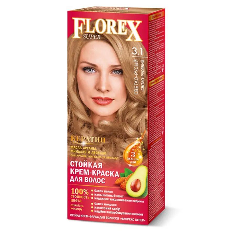 FLOREX თმის საღებავი კერატინი ღია ყავისფერი 3.1 (ფლორექსი)