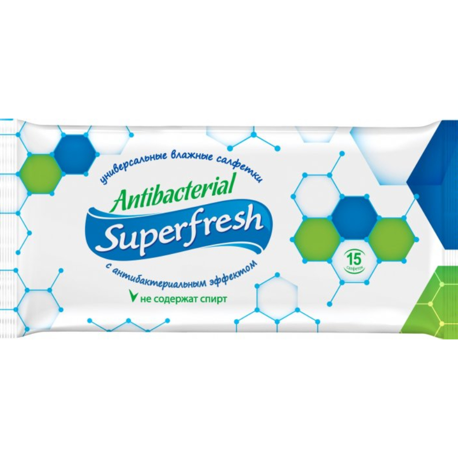 SUPERFRESH ანტიბაქტერიული სველი ხელსახოცი 15 ც (სუპერფრეში)