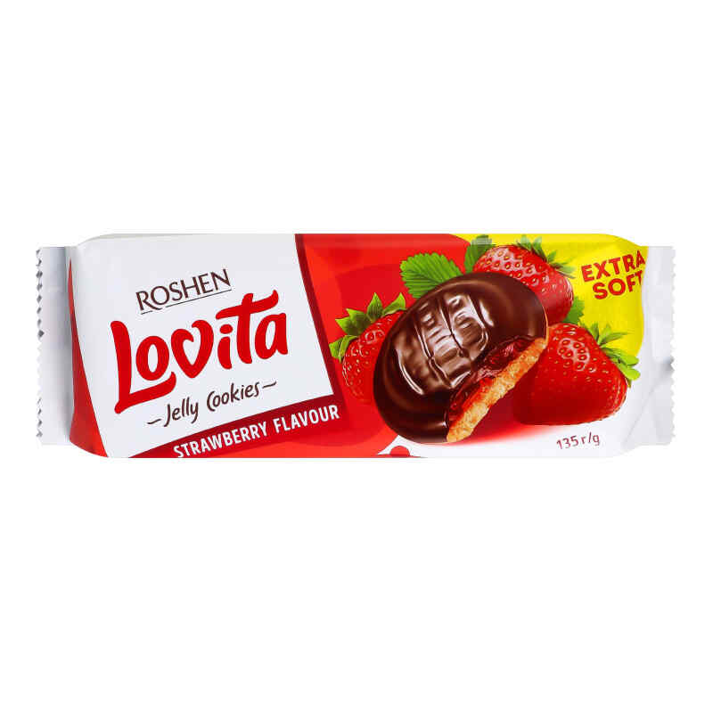 Lovita Jelly Cookies ჟელეს შიგთავსით მარწყვის გემოთი 135გ/21ც
