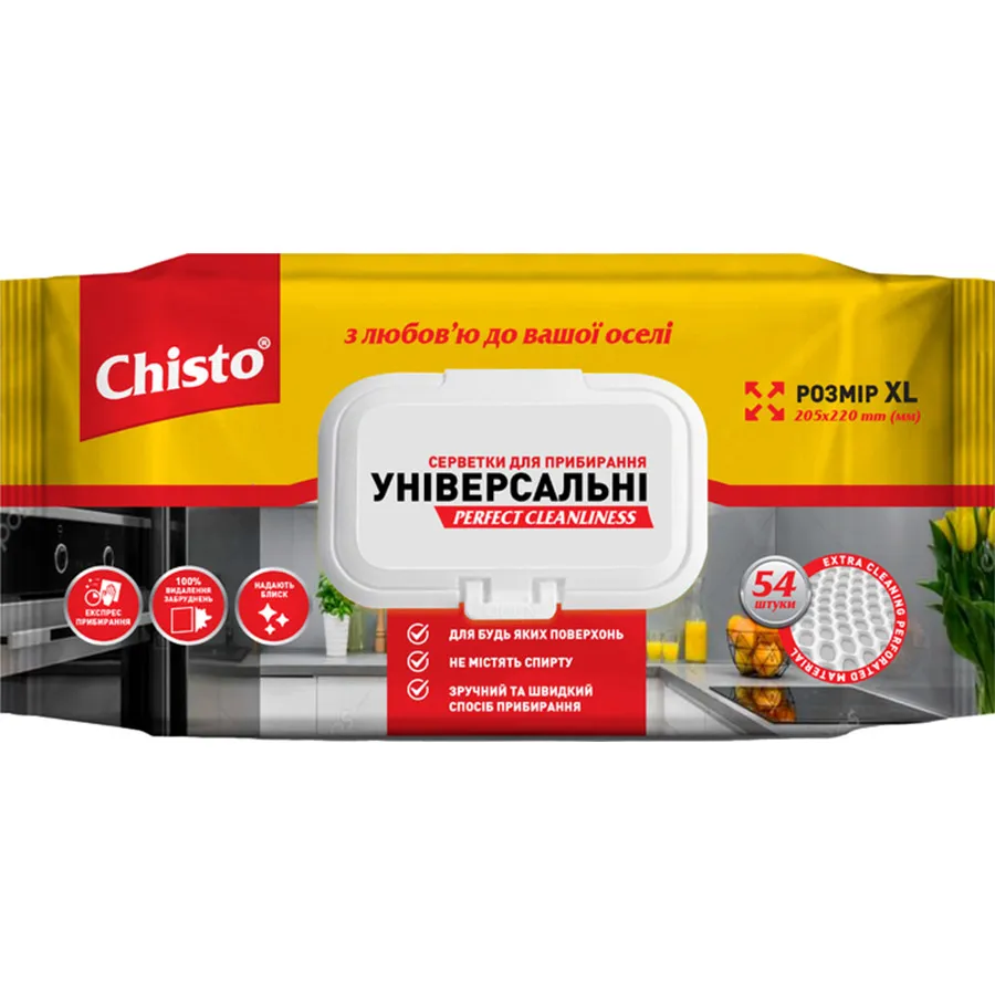 ჩისტო, სველი ხელსახოცი, უნივერსალური საწმენდი, 54ც