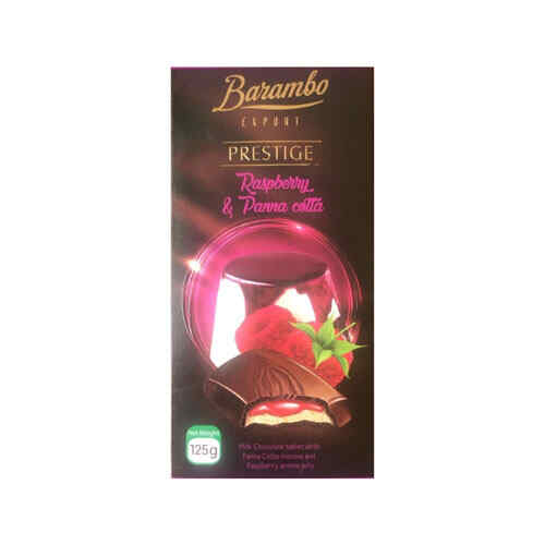 BARAMBO EXPORT PRESTIGE- რძიანი შოკოლადის ფილა ჟოლო-პანაკოტა 125გრ