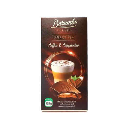 რძიანი შოკოლადის ფილა „BARAMBO EXPORT PRESTIGE“ კაპუჩინო-ყავის.მუსით 125გრ