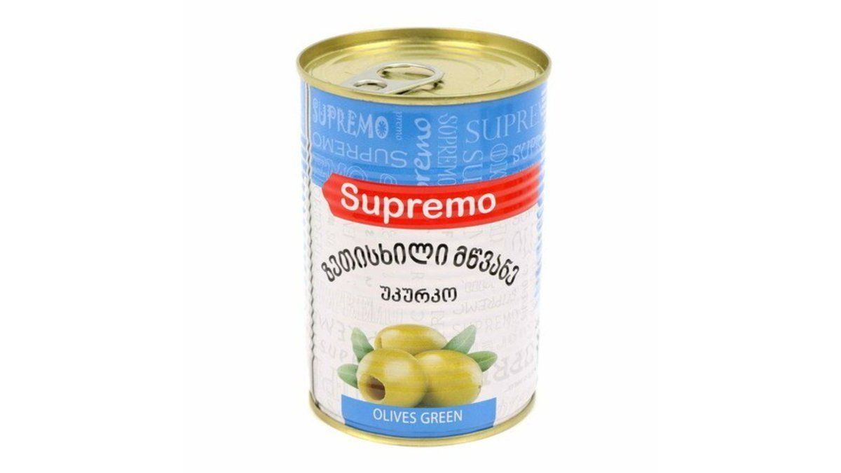 SUPREMO- ზეთისხილი მწვანე უკურკო 425გრ./სუპრემო/