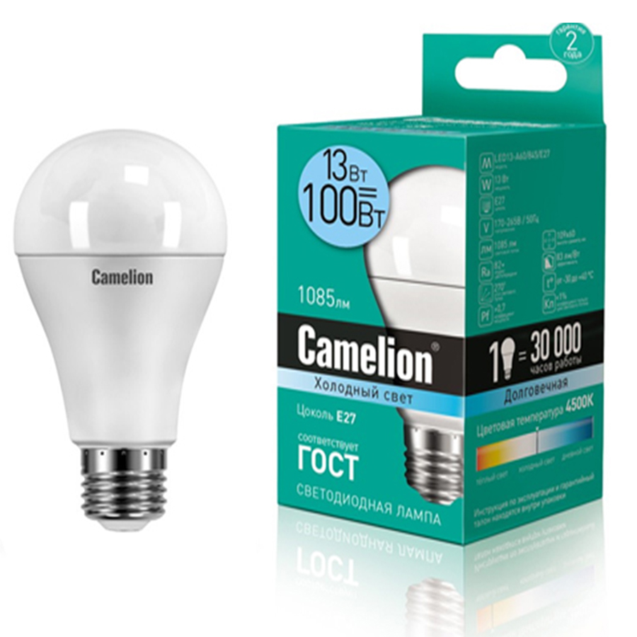 Camelion ეკონომიური LED ნათურა Energy Saving LED Bulbs - 9W/Coolight /E27 LED9-A60/845/E27