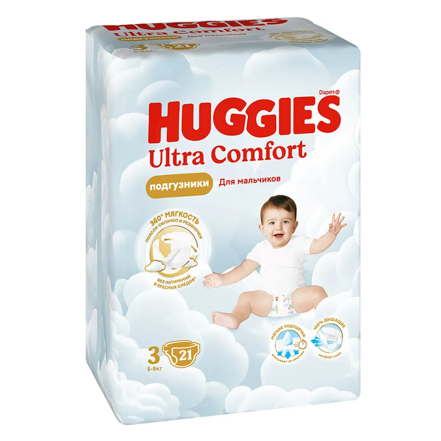 HUGGIES Ultra Comfort ბავშვის საფენი 3 ზომა 21 ც (ჰაგისი)