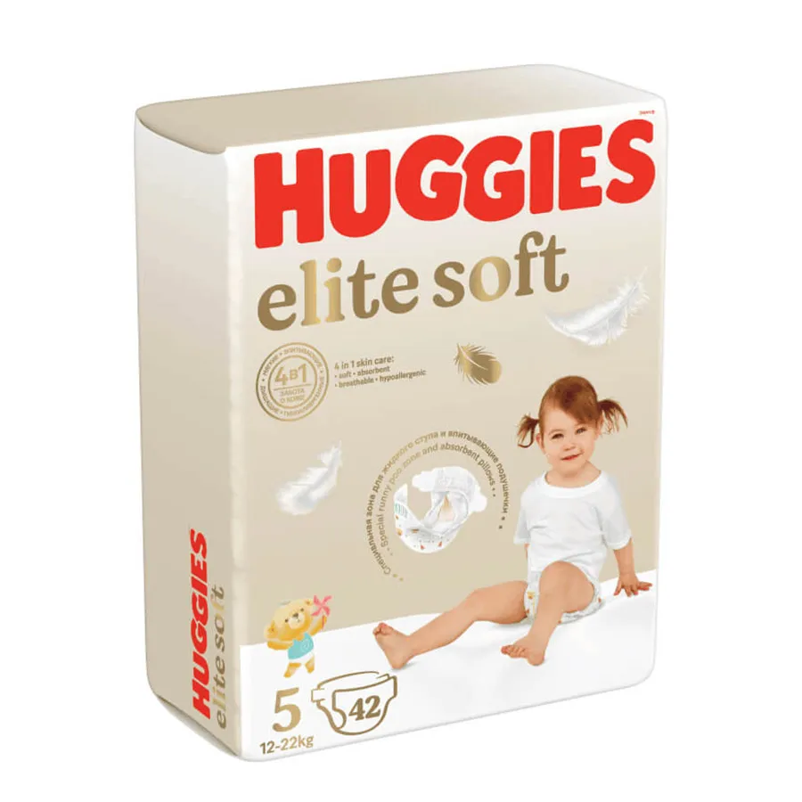 HUGGIES Elit soft მეგა ბავშვის საფენი 5 ზომა 42 ც (ჰაგისი)
