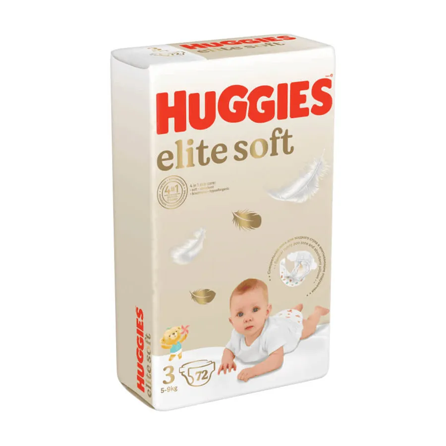 HUGGIES Elite soft მეგა ბავშვის საფენი 3 ზომა 72 ც (ჰაგისი)