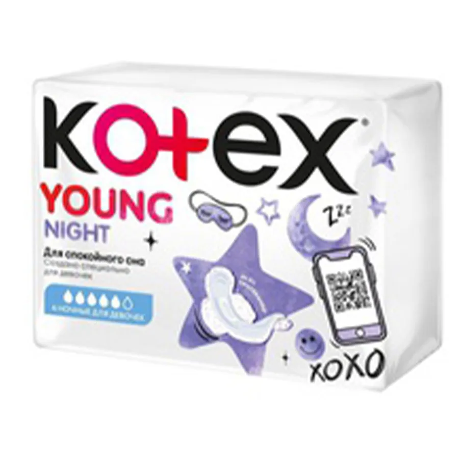 KOTEX Young Night ჰიგიენური საფენი 5 წვეთიანი ღამის 6 ც (კოტექსი)