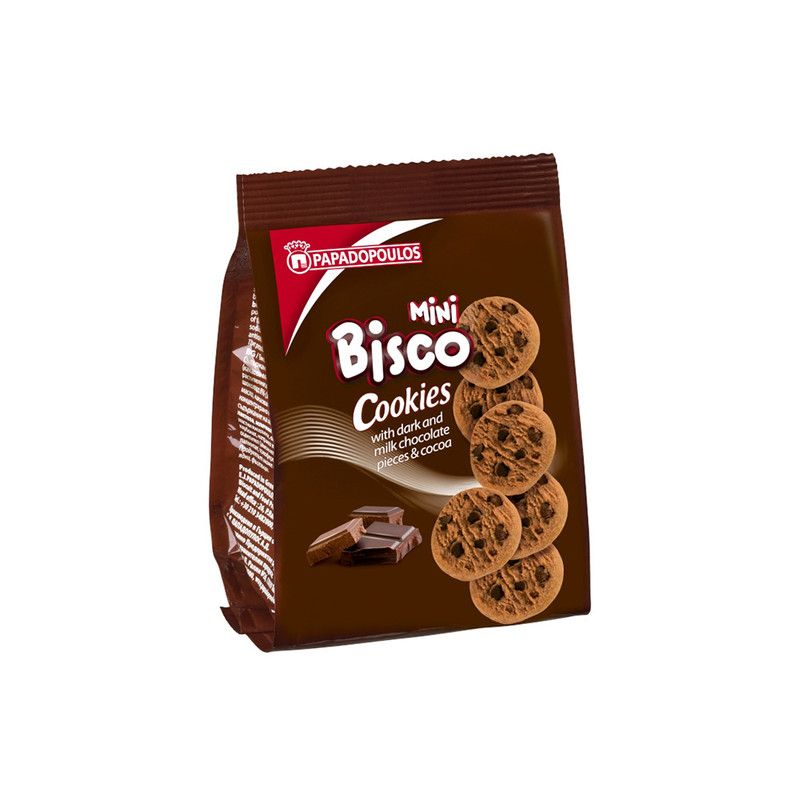 MINI BISCO COOKIES ორცხობილა შავი შოკოლადის და რძიანი შოკოლადის ნატეხებით/5201004030092
