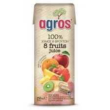 AGROS ნატურალური წვენი 100% 8 ხილის მულტივიტამინი 0.25მლ 5202908000037