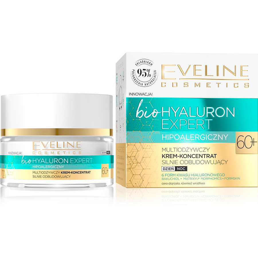 EVELINE BIO HYALURON EXPERT ჰიპოალერგიული აღმდგენი კრემ-კონცენტრატი 60+ დღე/ღამე 50 მლ (ეველაინი)