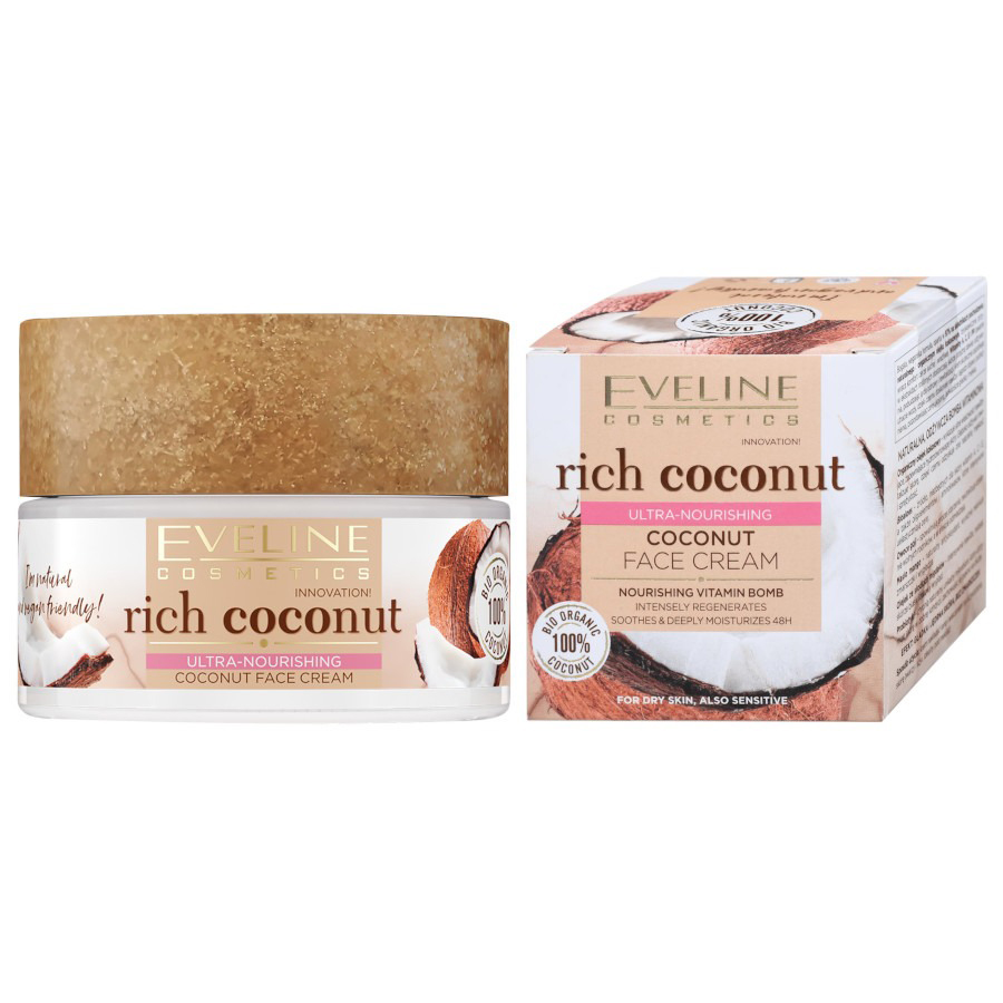 EVELINE RICH COCONUT ქოქოსის კრემი მშრალი და მგრძნობიარე კანისთვის 50 მლ (ეველაინი)
