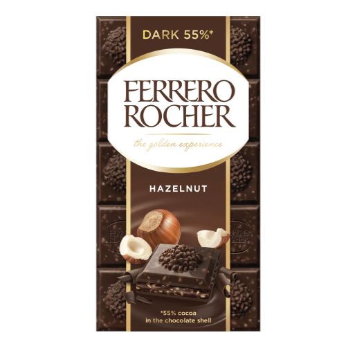 შოკოლადის ფილა / FERRERO ROCHER / შავი შოკოლადი თხილით 90გ