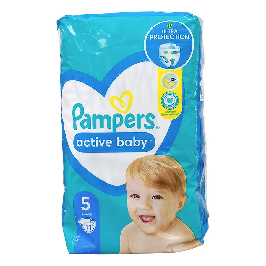 PAMPERS ACTIVE BABY DRY 5 ზომა საფენი 11 ცალი 11-18 კგ (პამპერსი)