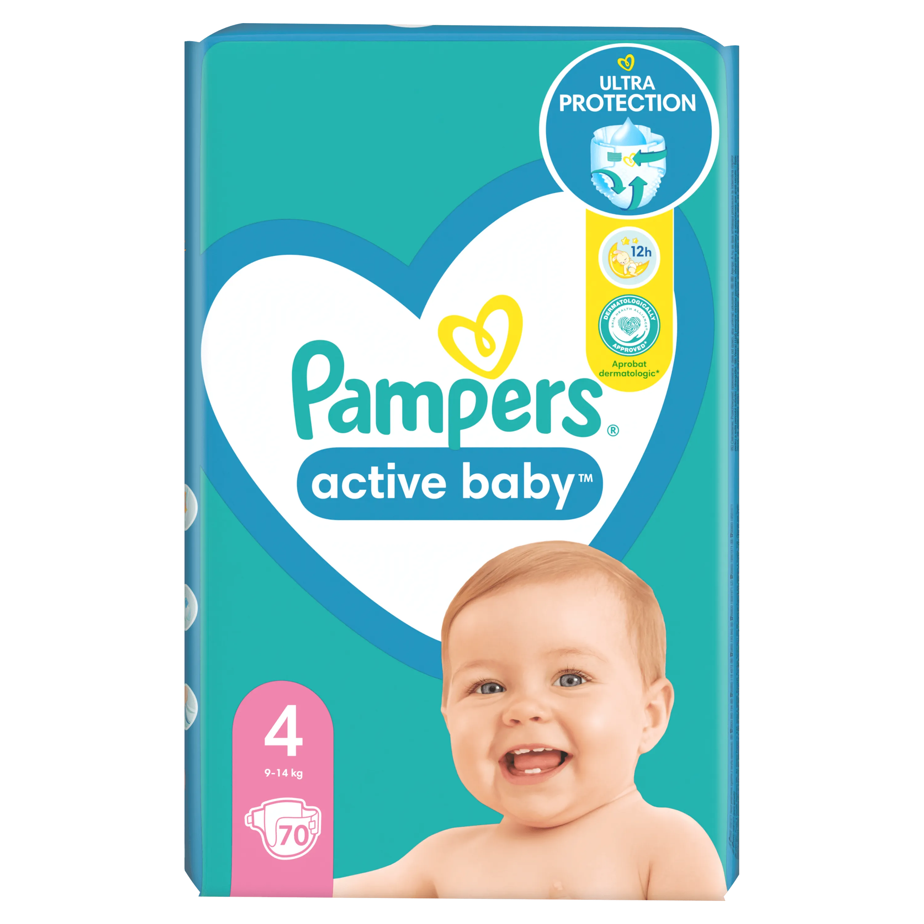 PAMPERS ACTIVE BABY 4 ზომა ბავშვის საფენი 70 ცალი 9-14 კგ (პამპერსი)