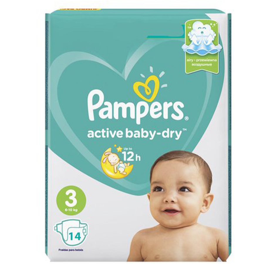 PAMPERS ACTIVE BABY DRY 3 ზომა ბავშვის საფენი 14 ცალი 6-10 კგ (პამპერსი)