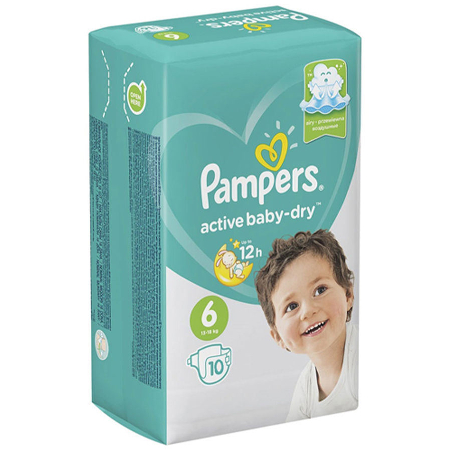 PAMPERS NEW BABY DRY 6 ზომა საფენი 10 ცალი 13-18 კგ (პამპერსი)