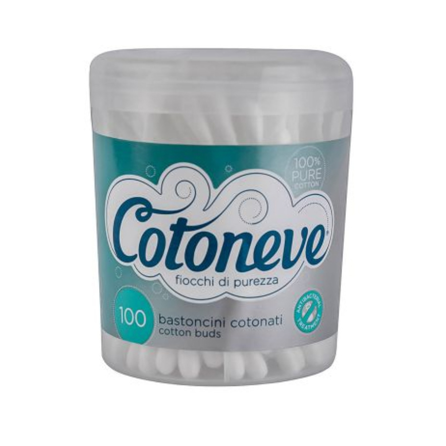 COTONEVE ყურის ჩხირი პლასტიკის ღეროზე 100 ც (კოტონევა)
