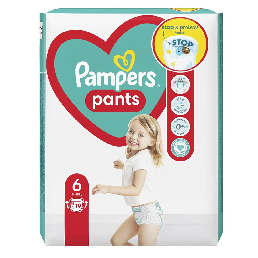 PAMPERS 6 ზომა ტრუსი 19 ცალი 14-19 კგ (პამპერსი)