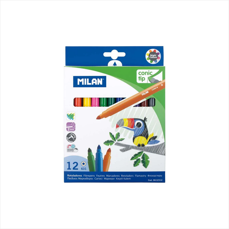 MILAN-ფლომასტერი 12ც, 5 მმ დიამეტრის წვერით.MILAN