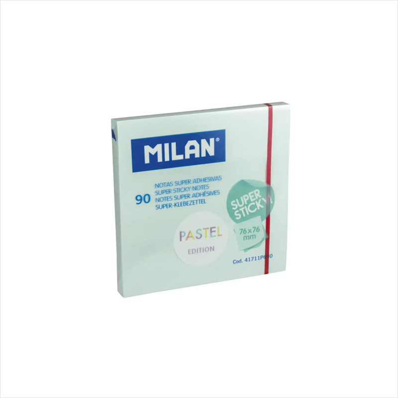 MILAN-ფურცლები ჩასანიშნი სუპერ წებოვანი, პასტელური ლურჯი ფერის,90ც. 76x76მმ.MILAN