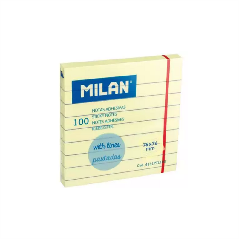 MILAN-ფურცლები ჩასანიშნი წებოვანი, ღია ყვითელი, 100ც. 76x76მმ.MILAN