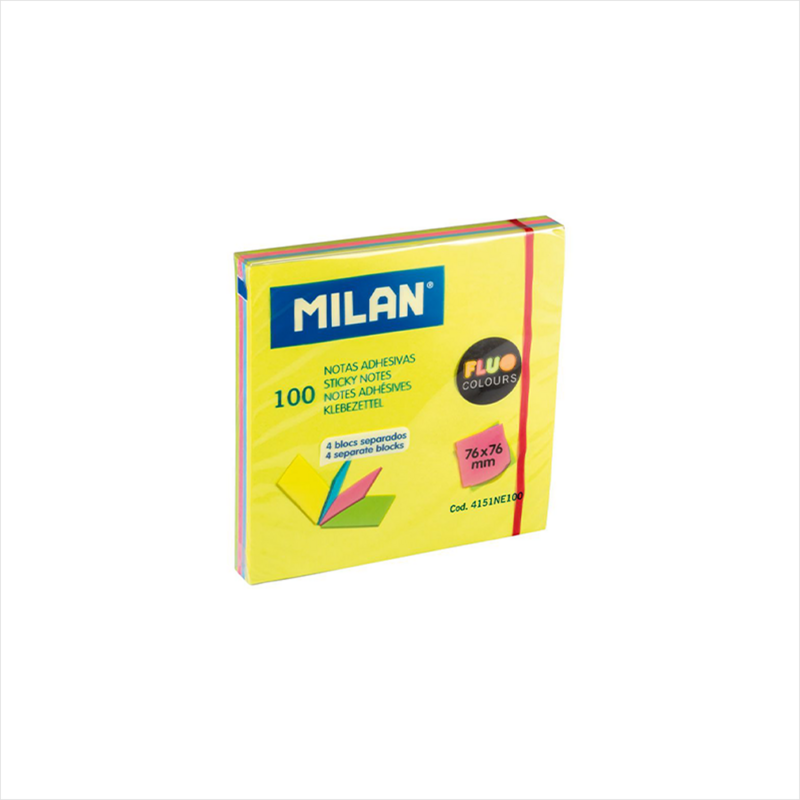 MILAN-ფურცლები ჩასანიშნი სუპერ წებოვანი, 76 x 76მმ, 4 ფერიანი. 100ც.MILAN
