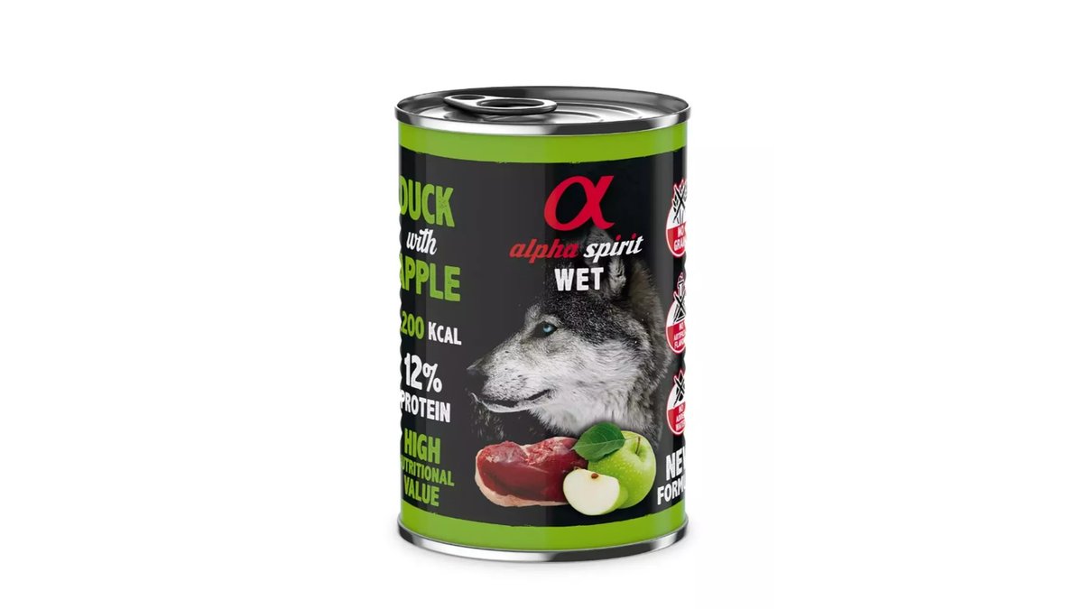 ალფა სპირიტი კონსერვი ძაღლებისთვის Duck&Green Apple 400 გრ