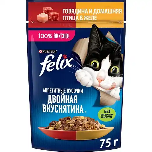FELIX კატის ჟელე ძროხის&ფრინველი 75გ/8445290149220