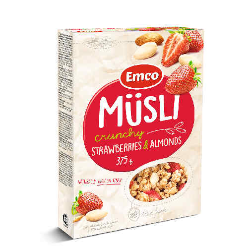 EMCO ხრაშუნა გრანოლა მარწყვი და ნუში-375გ/8594017140580