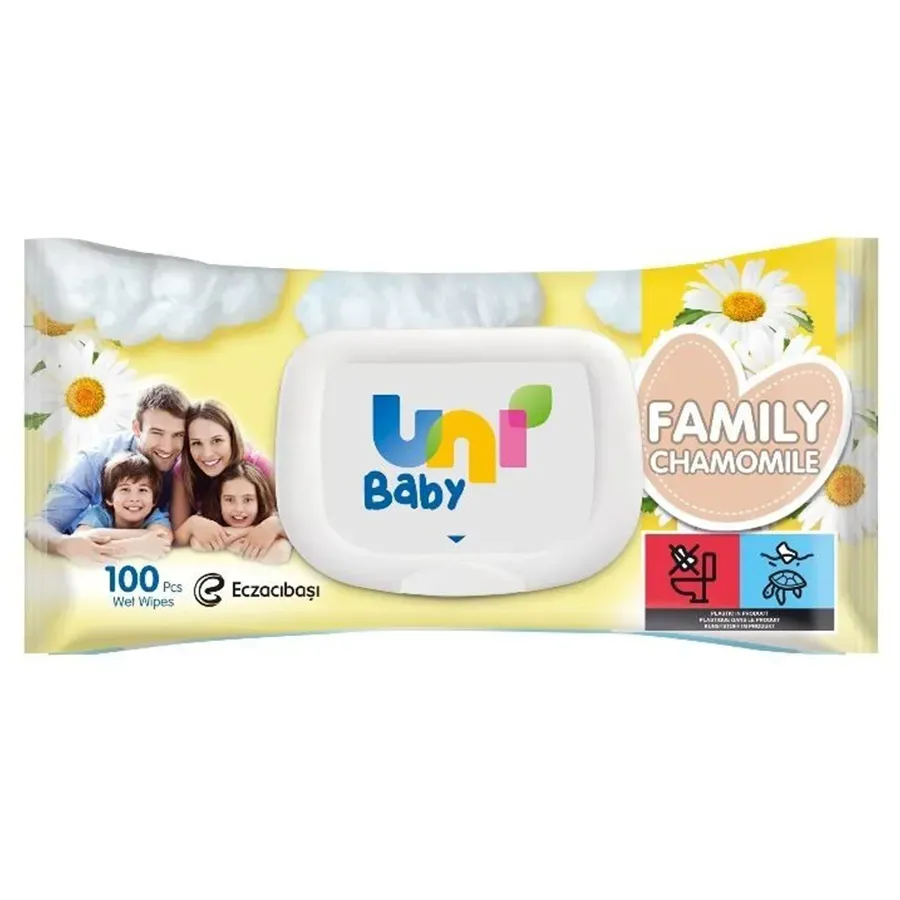 UNI BABY Family სველი ხელსახოცი გვირილის ექსტრაქტით 100 ც (უნი)