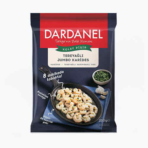 კრევეტები/ Dardanel/ დიდი ზომის კრევეტები ნივრით და კარაქით 250გრ