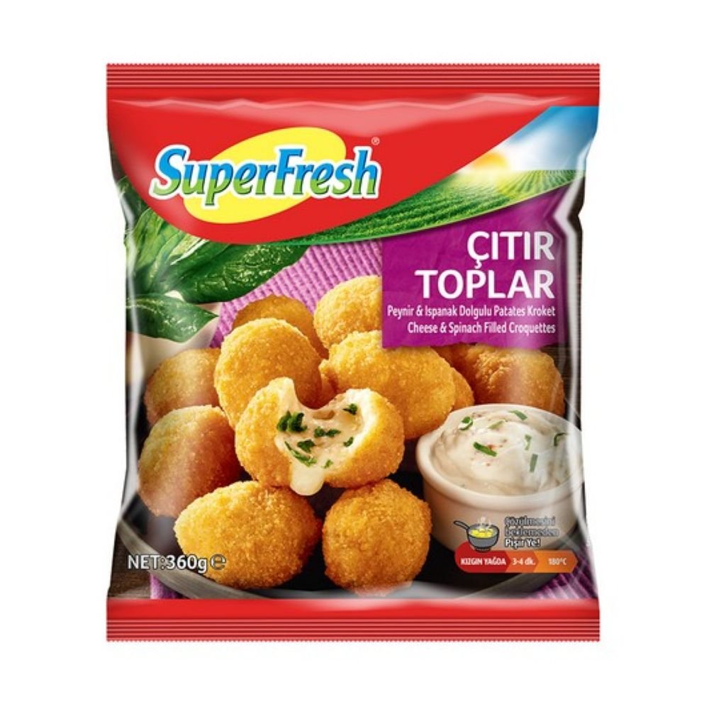 SUPERFRESH ხრაშუნა ბურთები ყველით და ისპანახით 360 გრ.