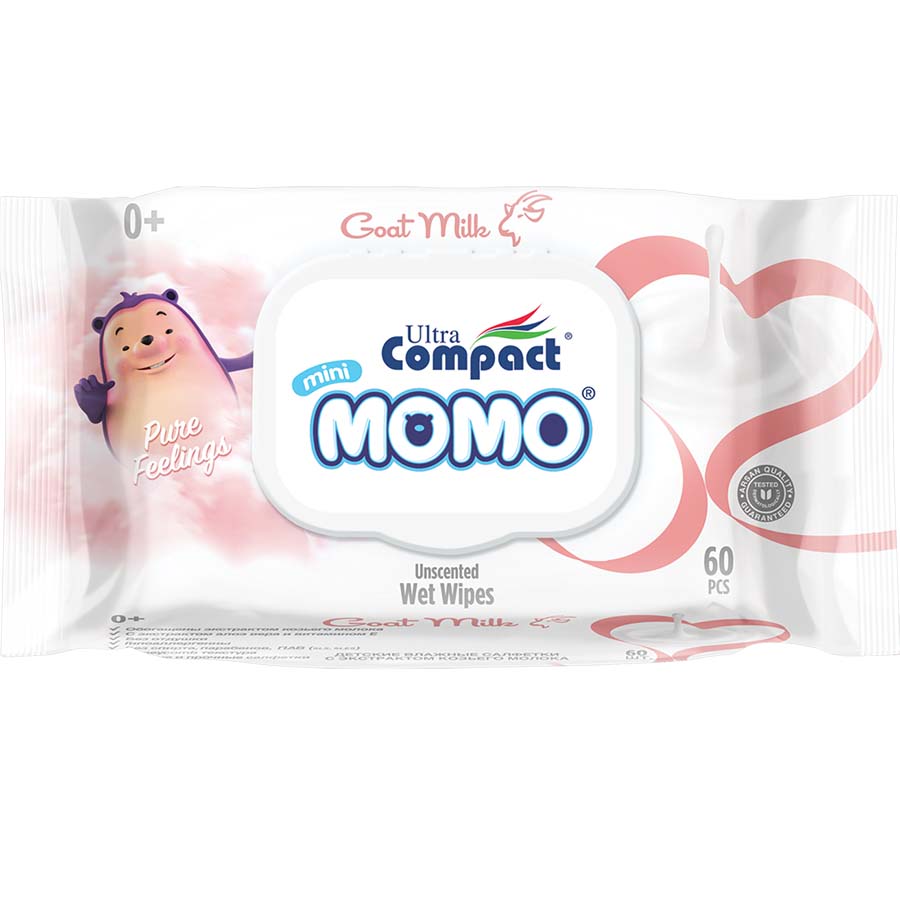 COMPACT MOMO ბავშვის სველი ხელსახოცი 60 ც (კომპაქტი)