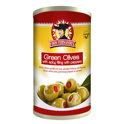 green olives მწვანე ზეთისხილი წითელი წიწაკით 350გრ 9002859052040
