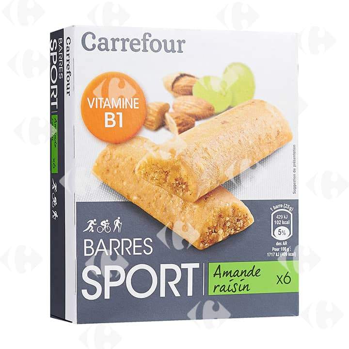 Carrefour სპორტული ნუშის და ქიშმიშის პროტეინული ბატონები, 6x25 გ