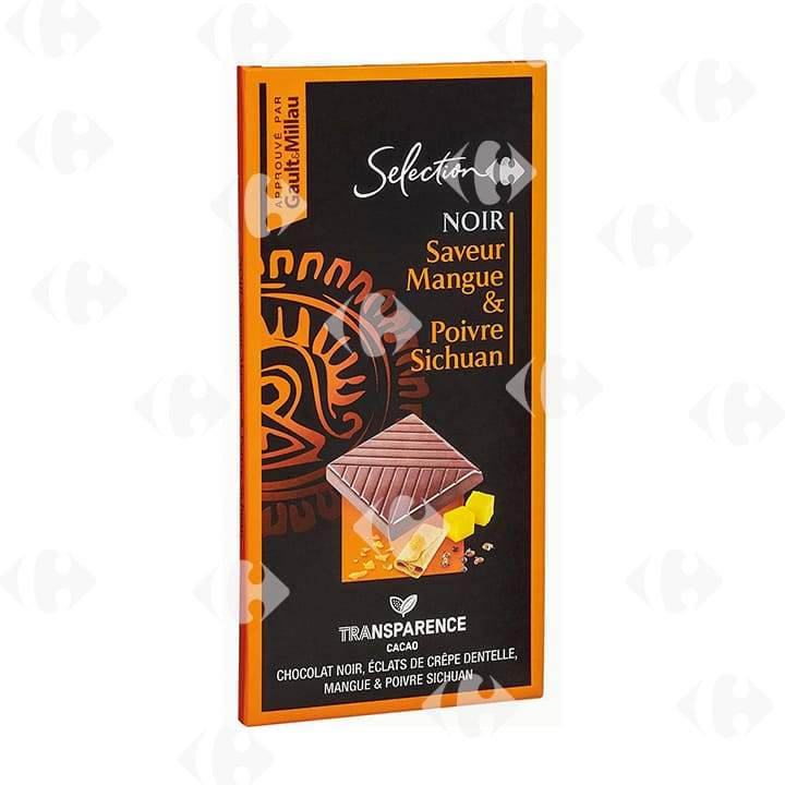 Carrefour სელექშენ მანგო სიჩუანის პილპილით მწარე შოკოლადის ფილა 100 გრ