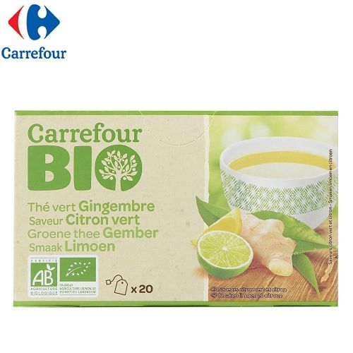 Carrefour BIO მწვანე ჩაი, ჯანჯაფილი, ლიმონი, 20 პაკეტი